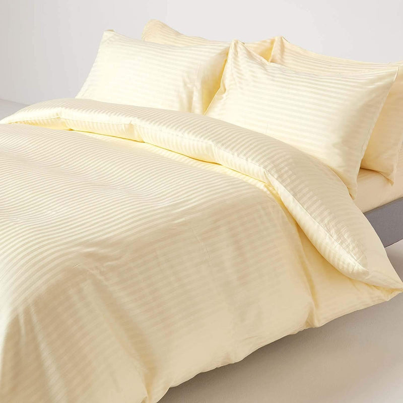 Satin Stripe Double Bed Duvet Set-Pastel Yellow 4 Pcs Satin Stripe Double Bed Duvet Set-Pastel Yellow