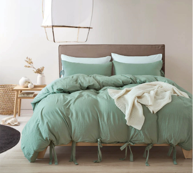 Mint Bowknot Cotton Satin Duvet Set