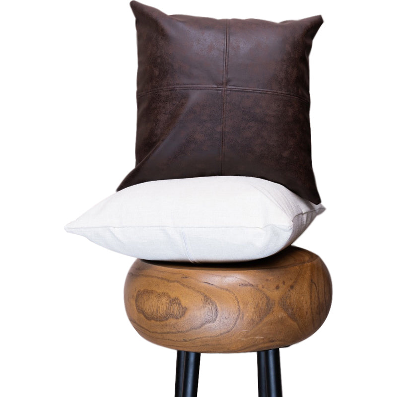 Sheffield 2 pc Set -Sheffied dark brown leatherite cushion-sheffield jute chequered and leatherite cushion