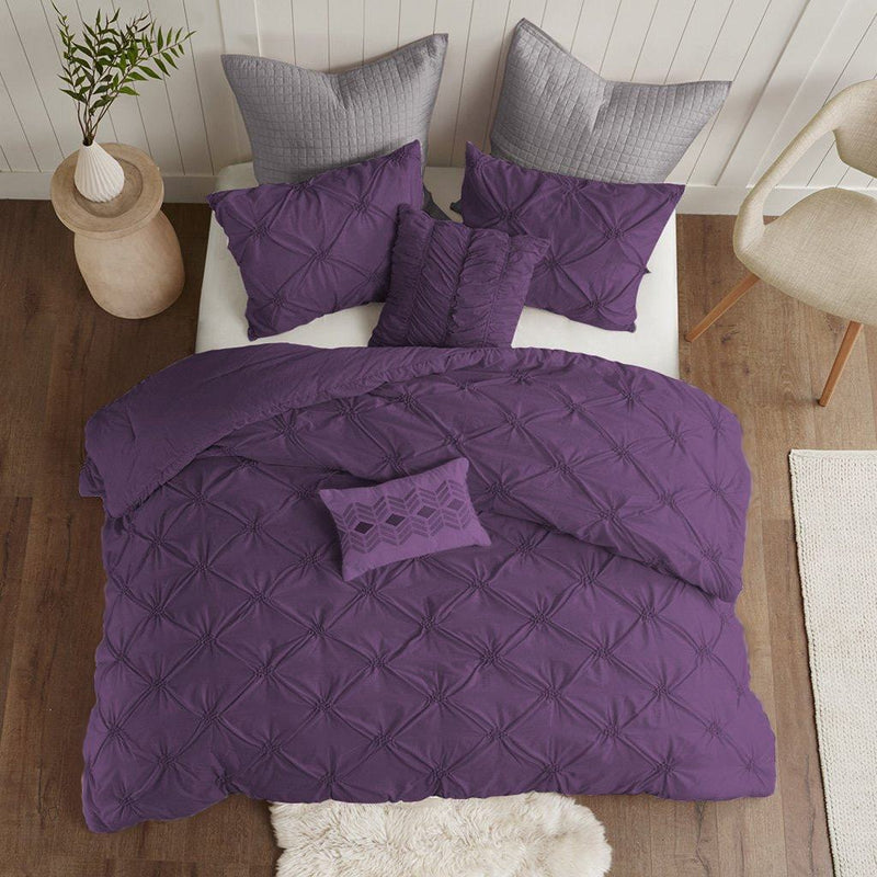 Pintuck Satin Quilt Cover Set- Dark Lilac