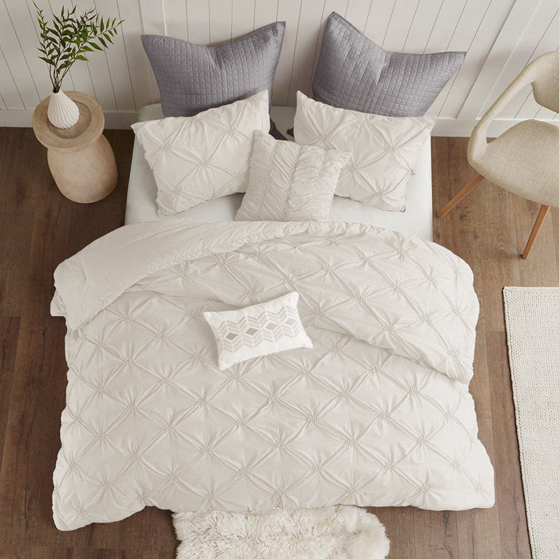 Pintuck Satin Quilt Cover Set- Off White