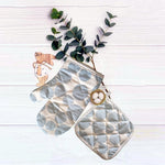 Stone Blue Pot Holders apron oven mitt gloves set