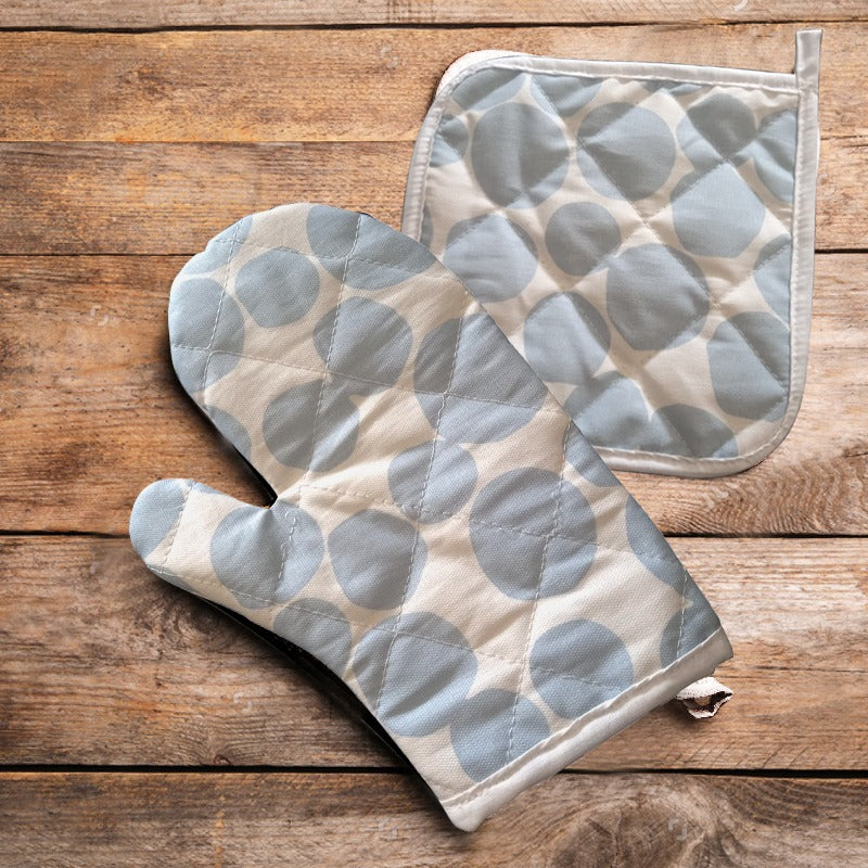 Stone Blue Pot Holders apron oven mitt gloves set