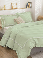 Daisy Pom-Pom Cotton Satin Duvet Cover Set