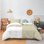 Feather Pom-Pom Cotton Satin Duvet Cover Set