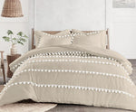 Boho Pom-Pom Cotton Satin Duvet Cover Set