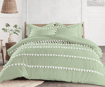 Boho Pom-Pom Cotton Satin Duvet Cover Set