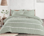 Boho Pom-Pom Cotton Satin Duvet Cover Set