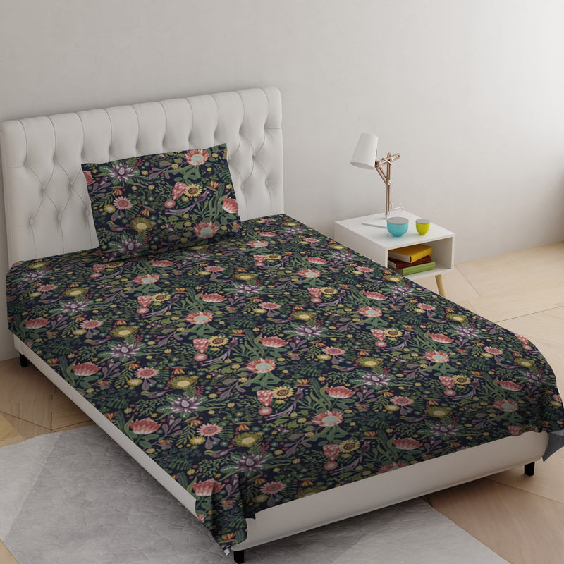 Single Bed Sheet-Southern Bloom Navy