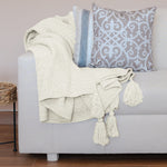 Amelia Hand Knitted Crochet Throw with Tassels-Off White