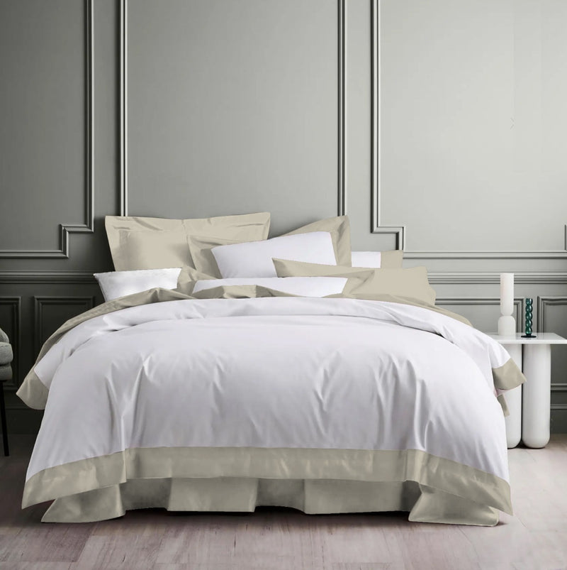Milano Cotton Satin Double Bed Duvet Cover Set-Beige