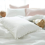 White Pom-Fringe Cotton Satin Duvet Set