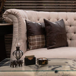 Sheffield - Sheffied dark brown leatherite cushion-sheffield jute chequered and leatherite cushion