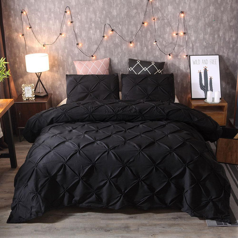 Pintuck Satin Quilt Cover Set-Black