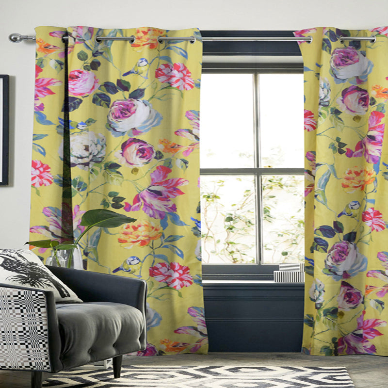 2 PC Curtain Panels-English Garden Yellow
