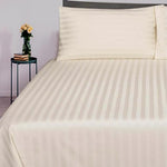 4 Pcs Satin Stripe Double Bed Duvet Set-Cream